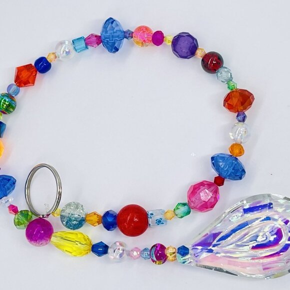 Beaded Suncatcher -  Multicolored - Clear Crystal Prism - Hanging Decor - Picture 6 of 14
